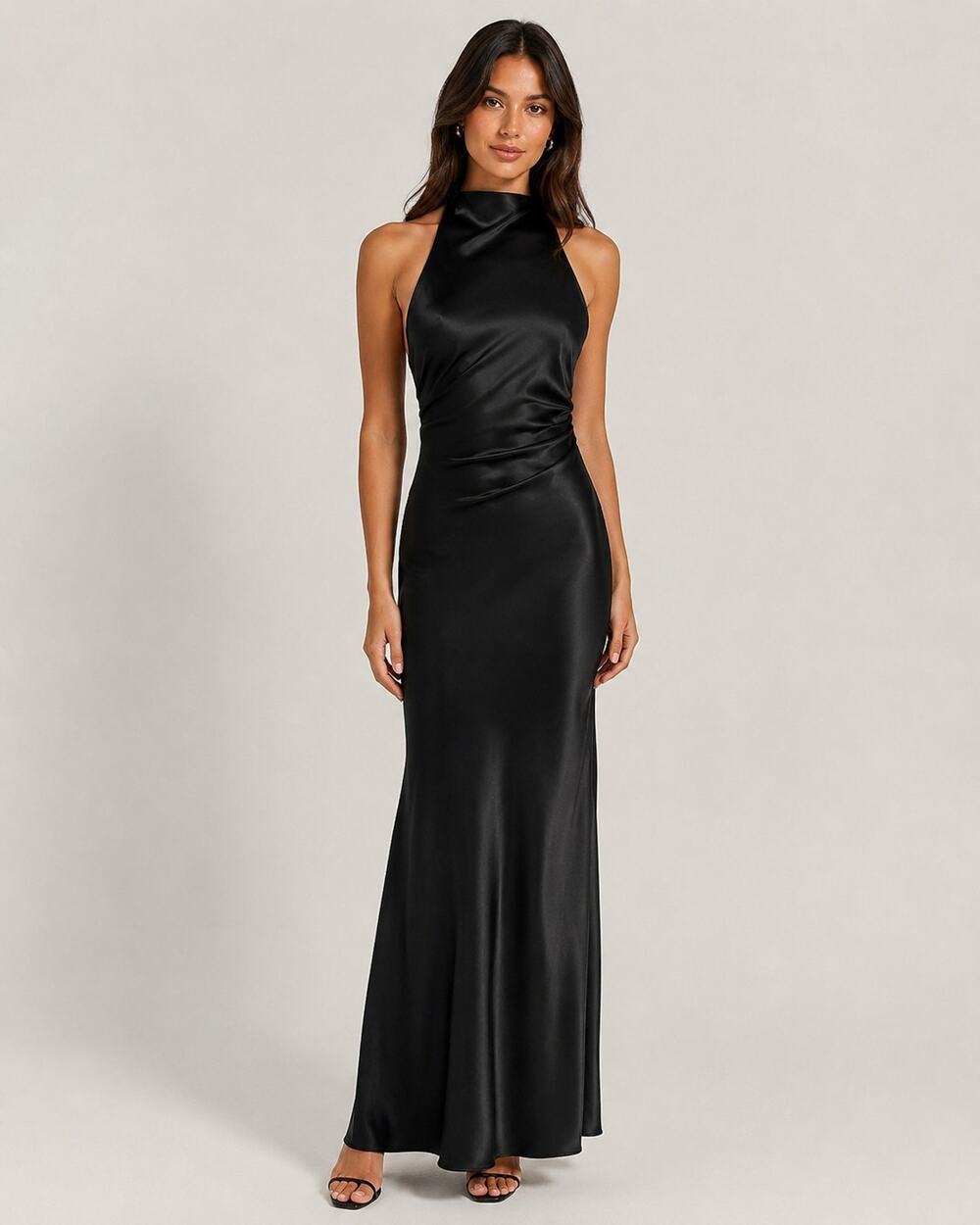 Anthropologie Black Satin Sleeveless Maxi Dress XS Evening Party
